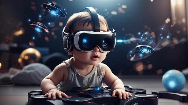 Baby Playing with VR Headsets Metaverse and Future Technology