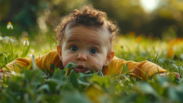 A Baby Plays Outside Their Face Full Of Wonder