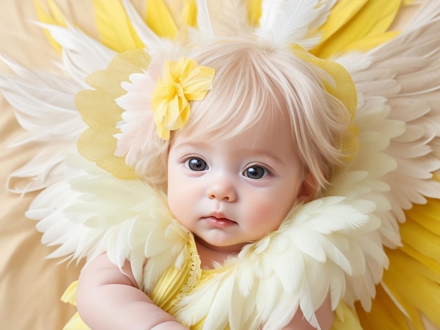 Baby princess angel in feather paradise