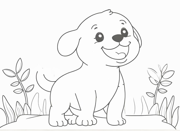 Photo a baby puppy dog sitting coloring page illustration for kids and adults