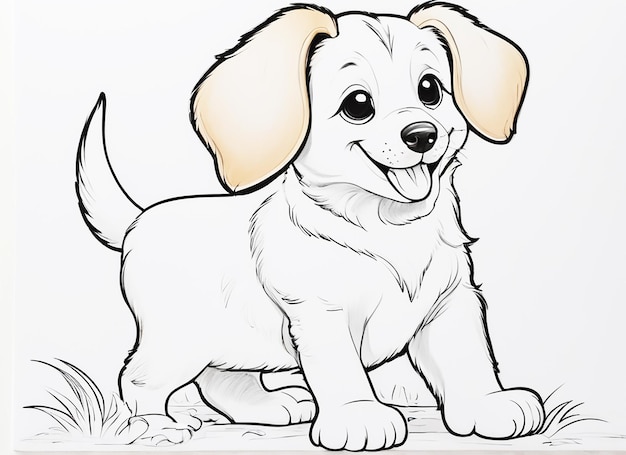 Photo a baby puppy dog sitting coloring page illustration for kids and adults