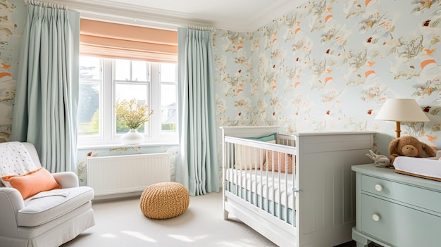 Baby room decor and interior design inspiration in beautiful English countryside style cottage