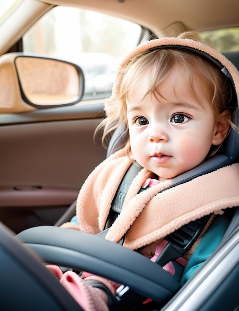 baby in the safety seat in the back seat of the car