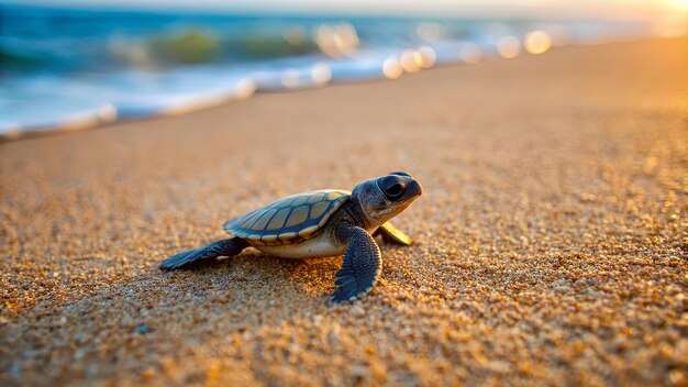 a baby sea turtle is walking on the sand World Turtle Day Background Banner