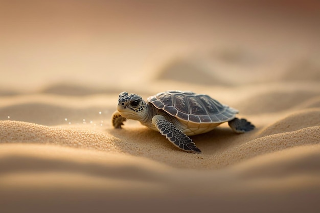 Baby sea turtle moving towards the ocean