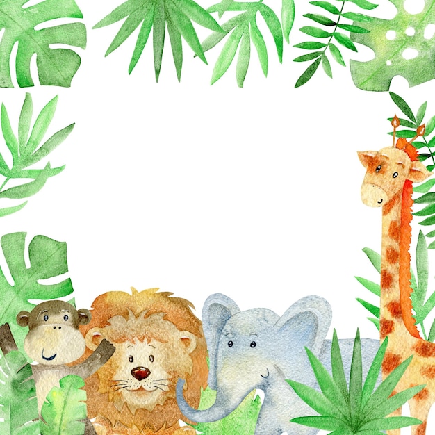 Baby shower card watercolor safari card with animals