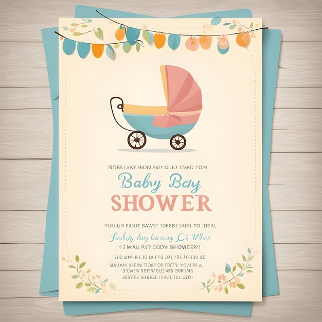 a baby shower invitation with a baby in a basket on the top