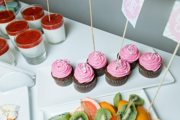 baby shower and sweets on the table flash light