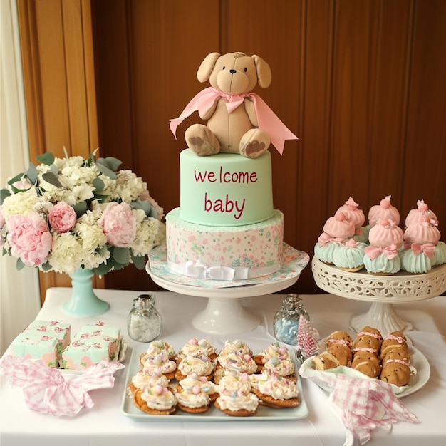 A baby shower with a welcome baby theme and personalized touches