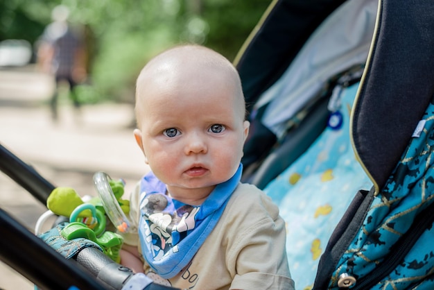 Baby sitting in a stroller