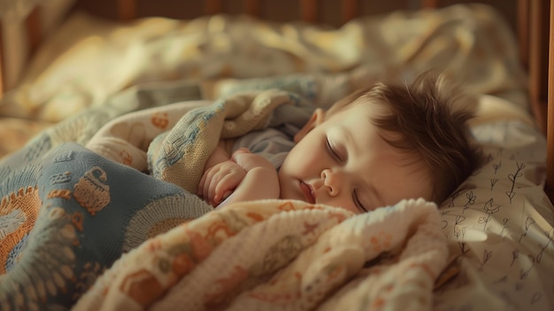 Baby sleeping in bed with blanket