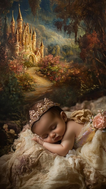 a baby sleeping in a fairy tale by painting artist