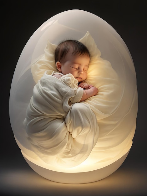 Baby sleeping in a plaster cast of mother's belly