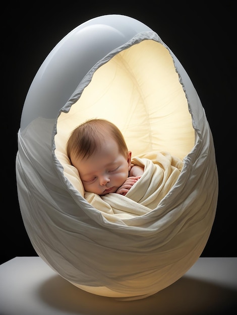 Baby sleeping in a plaster cast of mother's belly