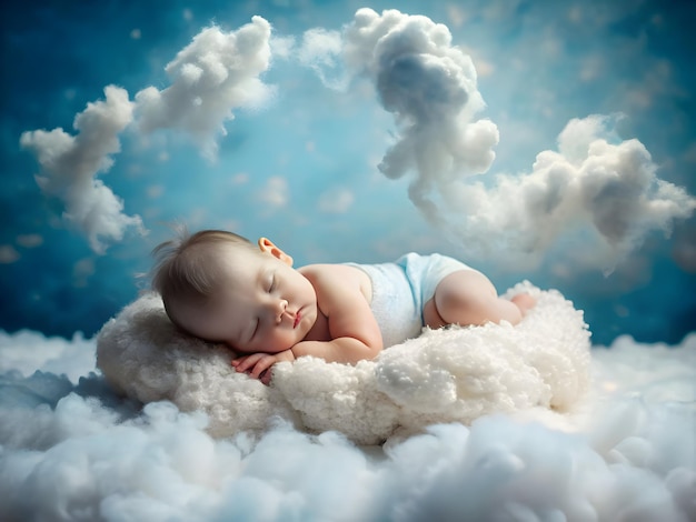 Baby sleeps in the clouds