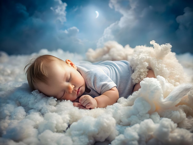 Baby sleeps in the clouds