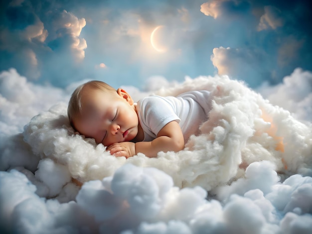 Baby sleeps in the clouds