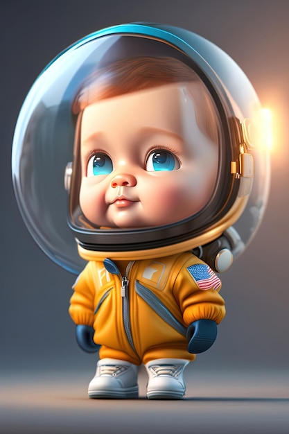 A baby in a space suit with a helmet that says'baby '