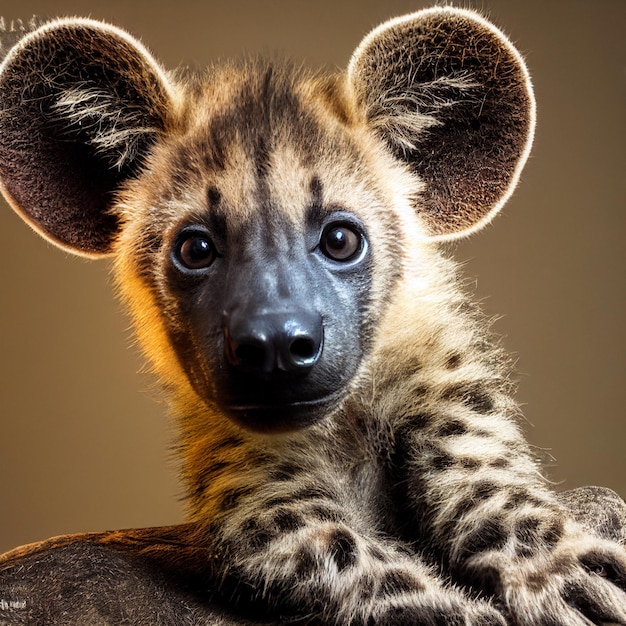 Baby spotted hyena cute cub closeup portrait 3d rendering illustration