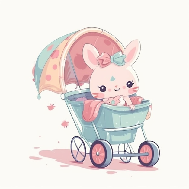 A baby stroller with a baby carriage and a pink bow.