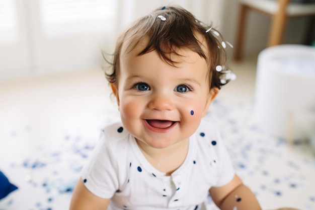 Baby surprised to win with confetti around