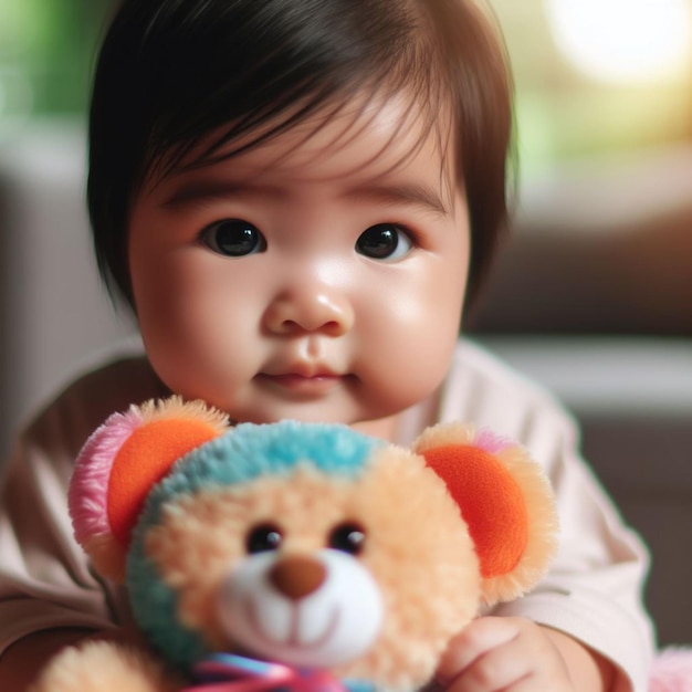 Baby and toy realistic photo