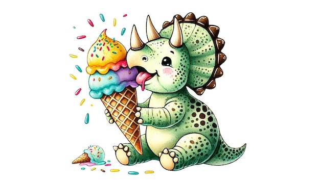 Photo baby triceratops happily licking