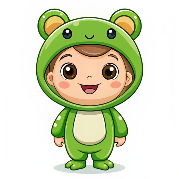 Photo baby wearing cute frog costumebaby with cute frog costume vector design cute green frog isolated for flyerbannermascotlogolanding page