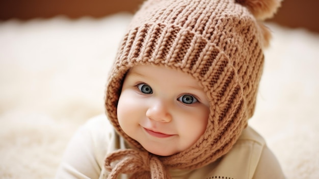 A baby wearing a hat that says'baby'on it