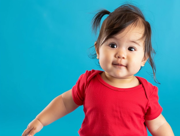 a baby wearing a red shirt that says quot baby quot