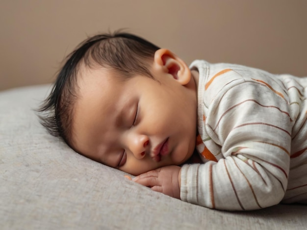 Photo a baby wearing a striped shirt with the word  baby  on it