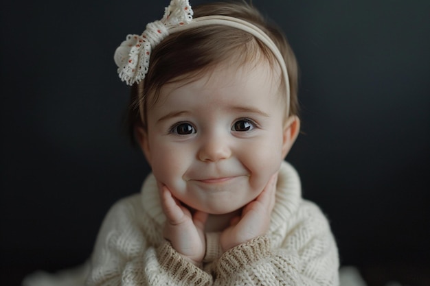 Photo a baby wearing a sweater with a flower in the middle