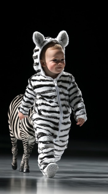 Photo a baby wearing a zebra costume that says quot baby quot