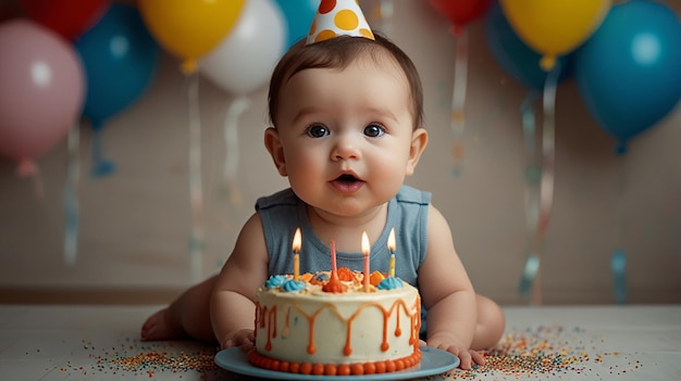 Baby with Birthday Cake