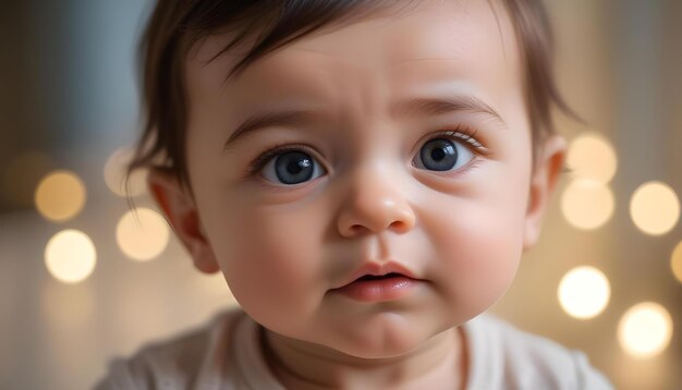 Photo a baby with blue eyes and brown hair