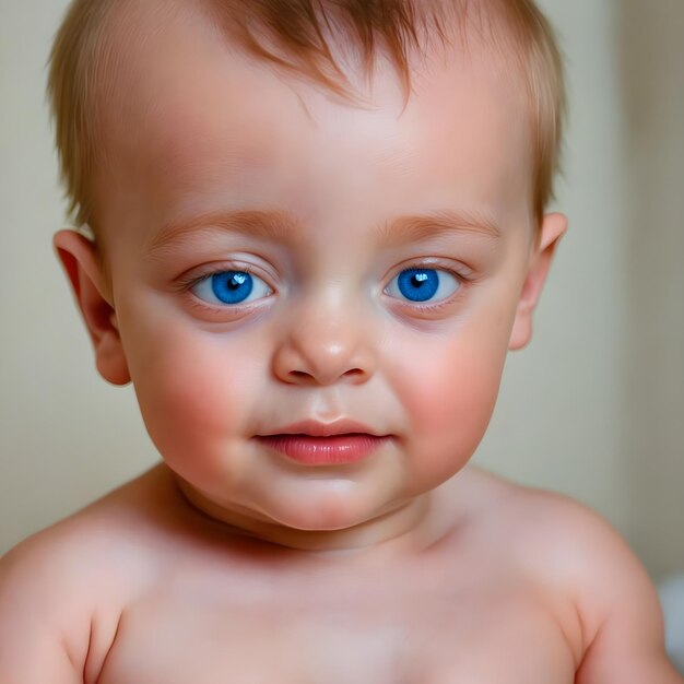 Photo a baby with blue eyes is smiling and has a blue eye