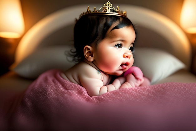 A baby with a crown on her head