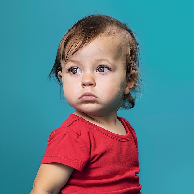 a baby with a red shirt that says quot the word quot on it