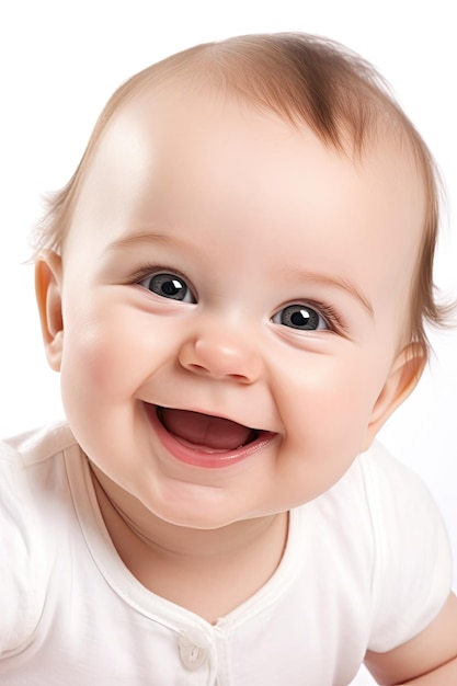 A baby with a white shirt that says'baby'on it