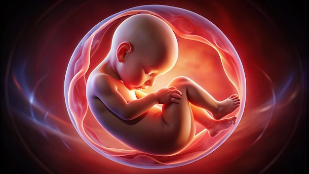 Photo a baby in a womb with a red background