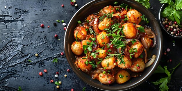 Photo bacalhau a bras a classic portuguese dish with shredded salt cod onions and fried potatoes concept portuguese cuisine bacalhau recipes traditional dishes salt cod recipes