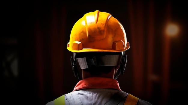 At back of the construction worker head is wearing the safety helmet Generative AI