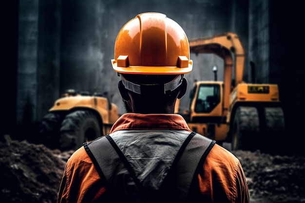 At the back of the construction worker's head is wearing the safety helmet generative Ai