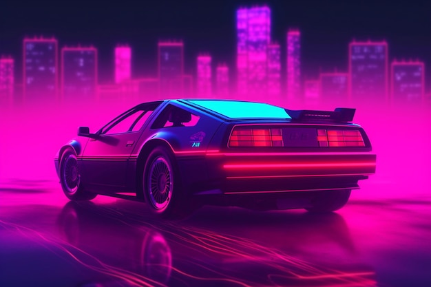 Back to the future delorean car in neon