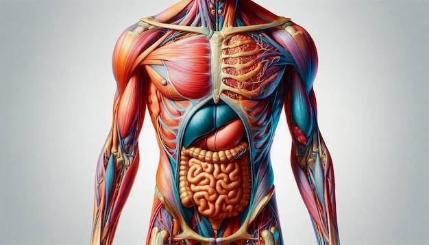 the back of a human body with a large stomach labeled with the body labeled human anatomy