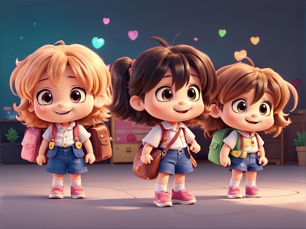 back to school 3d cute model animation about kids going back to schoolxA