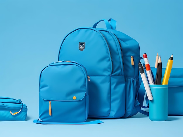 Back to school background with bags and stationery