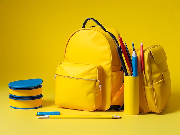 Back to school background with bags and stationery