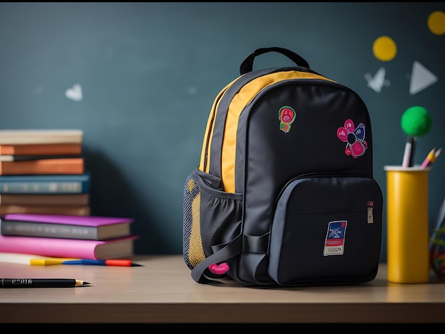 Back to school background with bags and stationery