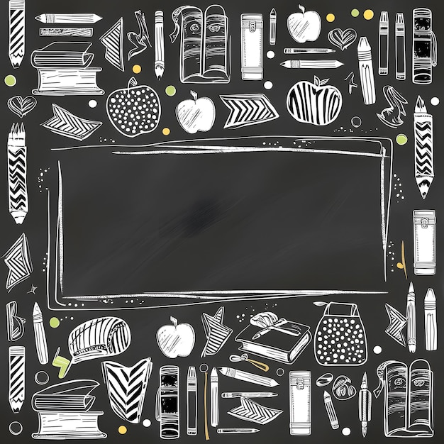 Photo back to school background with a doodlestyle chalkboard in black and white